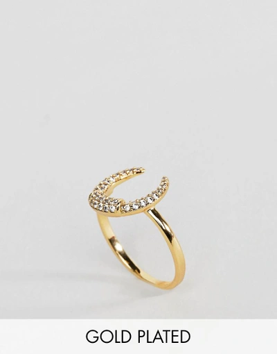 Orelia Gold Plated Crystal Crescent Ring - Gold