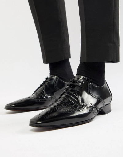 Jeffery West Escobar Brogue Shoes In Black Croc - Black
