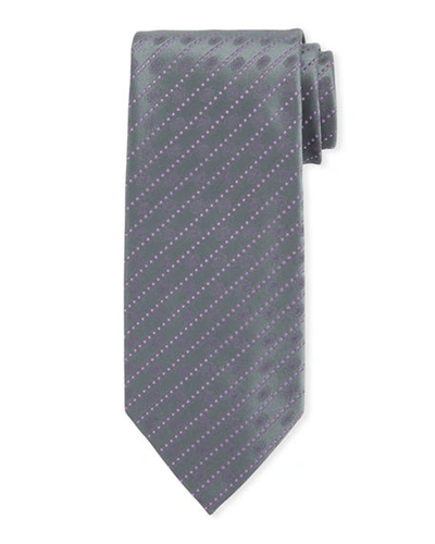 Charvet Dotted Striped Silk Tie In Gray