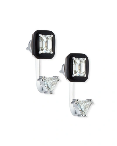 Nikos Koulis Oui 18k White Gold Double Diamond & Black Enamel Drop Earrings