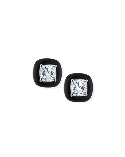 Nikos Koulis 18k Oui Diamond & Black Enamel Stud Earrings