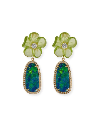 Rina Limor Floral Opal & Peridot Earrings With Diamonds