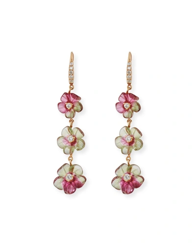 Rina Limor Floral Tourmaline Drop Earrings With Diamonds