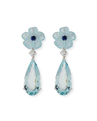 Rina Limor Aquamarine Flower Earrings With Diamonds