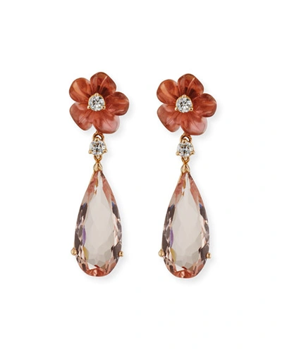 Rina Limor Pink Tourmaline Flower & Morganite Drop Earrings With Diamonds