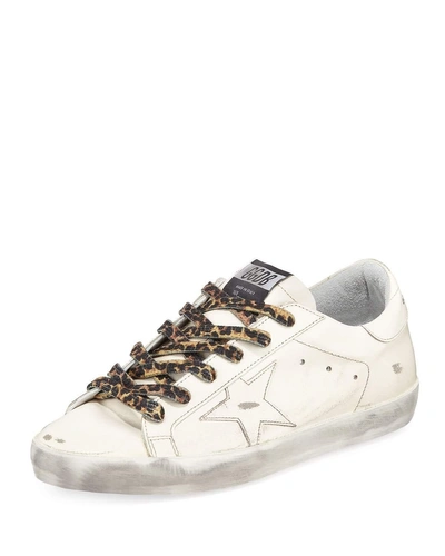 Golden Goose Superstar Leather Low-top Sneakers With Leopard Laces In Cream Lth Leopard