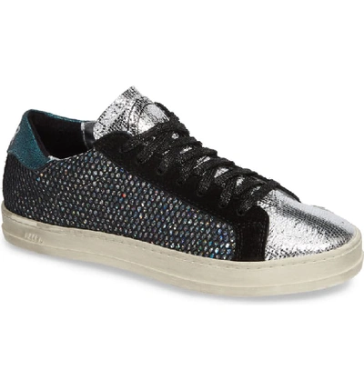 P448 Women's John Glitter Mesh & Suede Lace Up Sneakers In Black Multi Glitter/ Silver