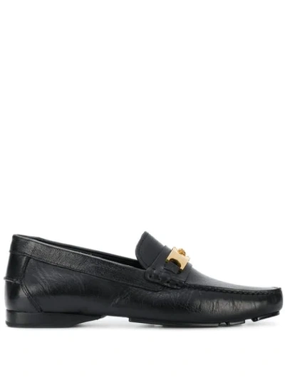 Versace Leather Medusa Head Loafers In Black