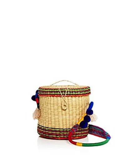 Nannacay Ana Striped Pom-pom Straw Bucket Bag In Multi