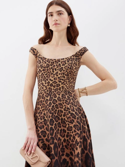 Valentino Leopard-print Ombré Wool And Silk-blend Crepe Midi Dress In Brown