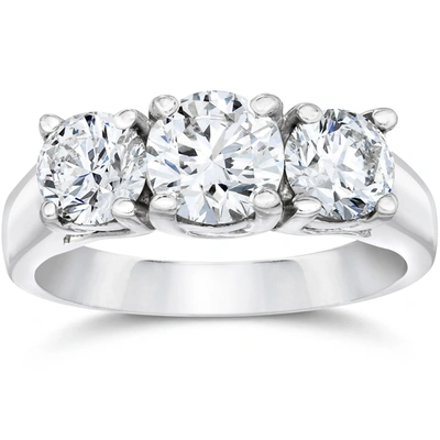 Pompeii3 1 3/4ct Three Stone Round Cut Diamond Engagement Ring 14k White Gold Lab Grown In Multi