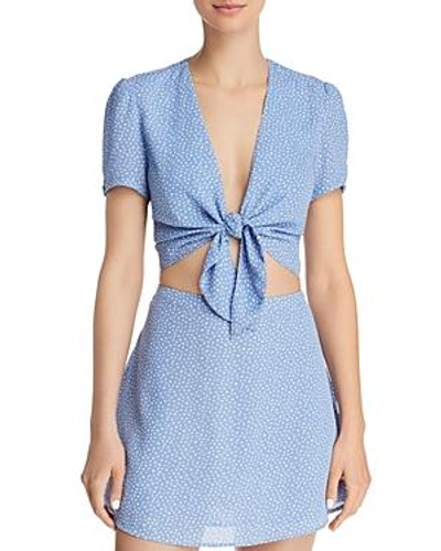 Olivaceous Polka Dot Tie-front Cropped Top - 100% Exclusive In Light Blue/white
