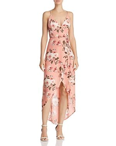 Cotton Candy La Floral High/low Wrap Dress In Blush