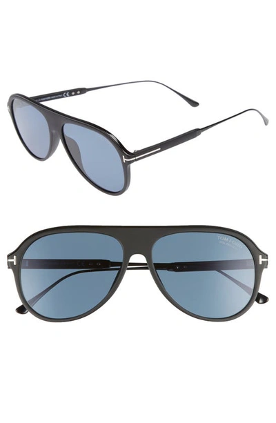 Tom Ford Nicholai 57mm Polarized Sunglasses In Matte Black/ Smoke Polarized