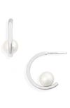 Mikimoto Floating Pearl Mini Hoop Earring In White Gold
