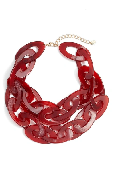 Stella & Ruby Chunky Acrylic Necklace In Gold/ Red