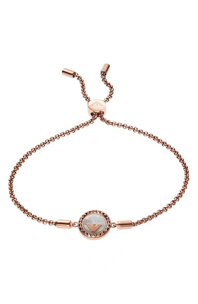 Emporio Armani Logo Charm Sliding Knot Bracelet In Copper