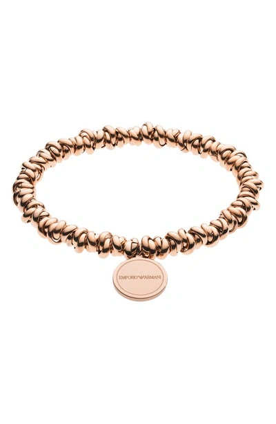 Emporio Armani Circle Logo Charm Stretch Bracelet In Copper