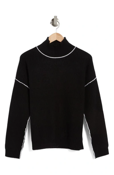 Magaschoni Mock Neck Cashmere Sweater In Black / Frost White