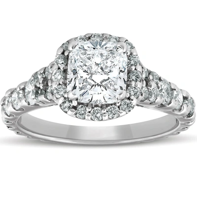 Pompeii3 2 1/2ct Cushion Diamond Halo Engagement Ring 14k White Gold Lab Grown In Multi