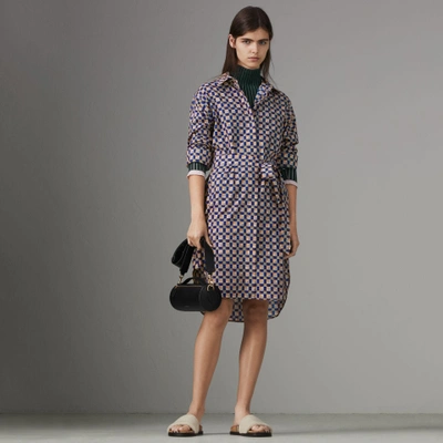 Burberry Tiled Archive Print Cotton Shirt Dress In Navy | ModeSens