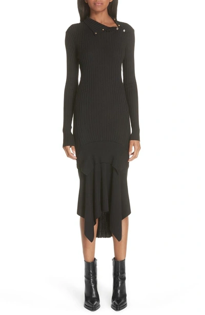 Stella Mccartney Snap Neck Rib Knit Sweater Dress In Black