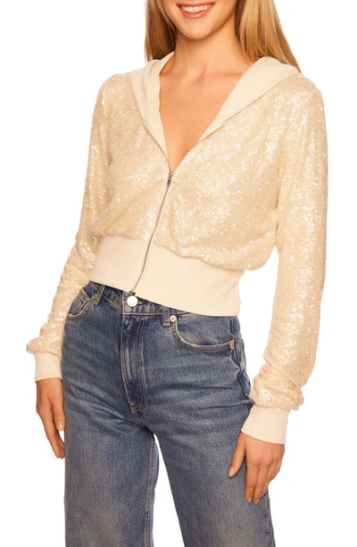 Susana Monaco Sequin Hoodie In Belgian Creme