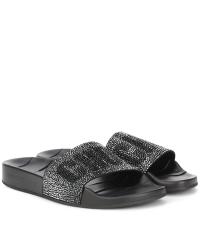 Jimmy Choo Rey/f Black Mix Crystals And Rubber Slides