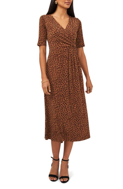 Chaus Print Faux Wrap Midi Dress In Spicewood