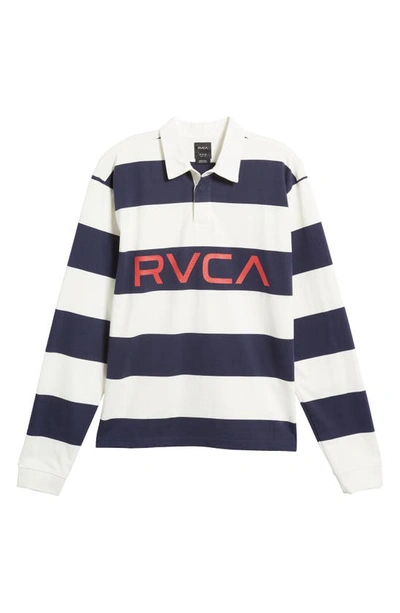 Rvca X Timothy Curtis Stripe Long Sleeve Polo In Navy