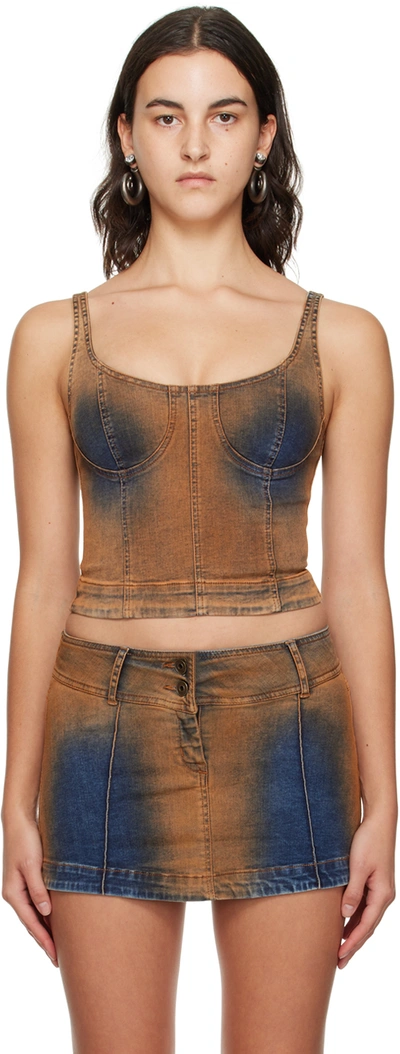 Knwls Denim Bustier Tank In Orange