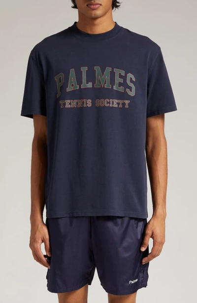 Palmes Ivan Organic Cotton Logo Graphic T-shirt In Navy/midnight Blue