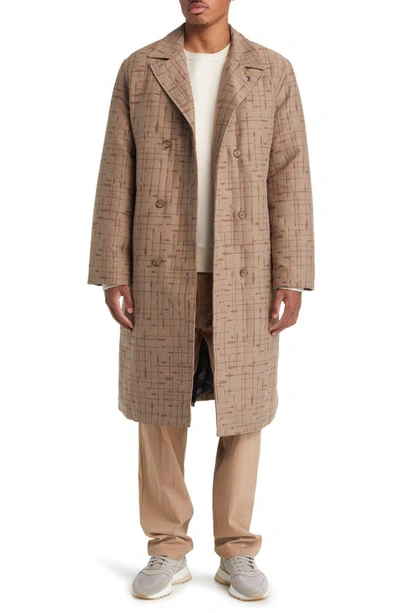 Daily Paper Rashawn Double Breasted Long Coat In Oxford Beige/ Brown