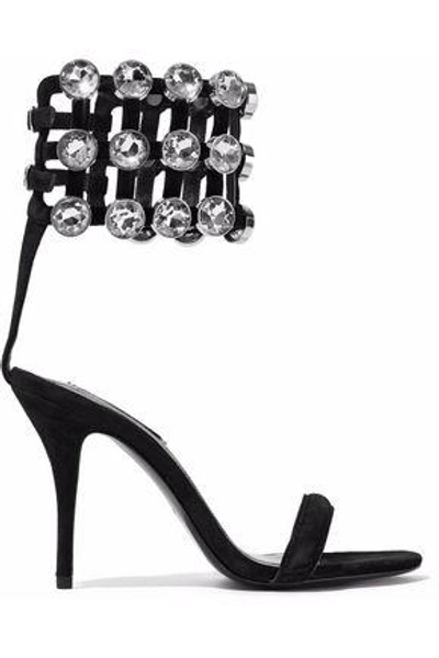 Alexander Wang Antonia Cage Crystal-embellished Suede Sandals In Black