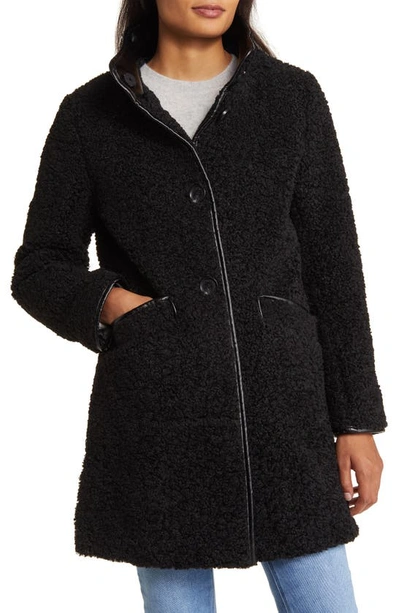 Sam Edelman Water Repellent Faux Fur Teddy Coat In Black