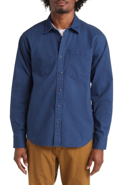 Topo Designs Dirt Shirt Solid Stretch Organic Cotton Button-up Shirt In Dark Denim