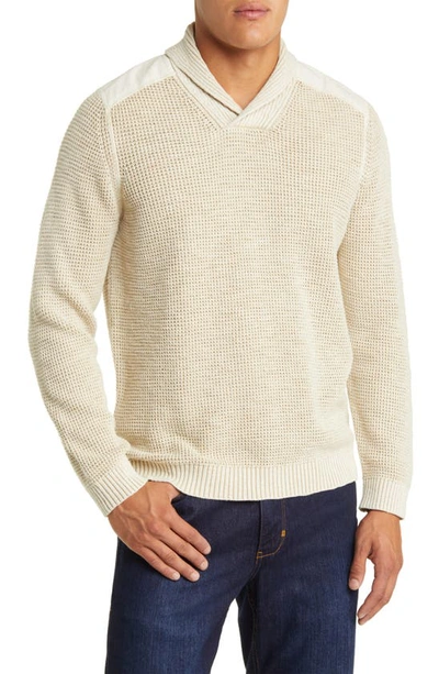 Tommy Bahama Tidemark Shawl Collar Cotton Sweater In French Clay