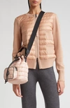 Moncler Mixed Media Quilt Front Wool Cardigan In Pink