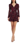 Dress The Population Kelsey Sequin Floral Long Sleeve Minidress In Burgundy-black