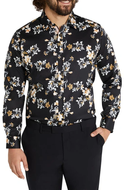 Johnny Bigg Miles Floral Button-up Shirt In Black