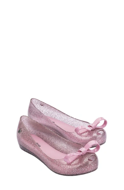 Melissa Kids' Ultragirl Bow Flat In Pink Glitter