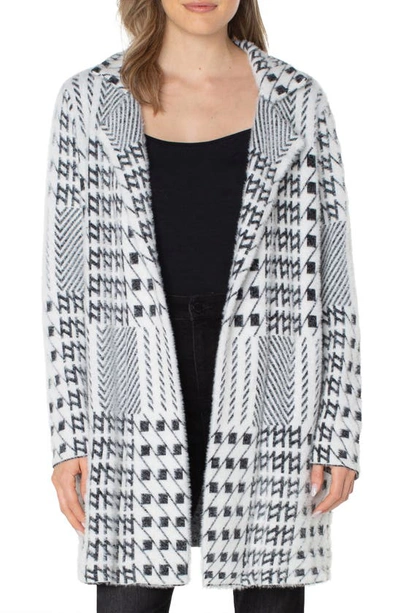 Liverpool Los Angeles Mixed Plaid Open Front Sweater Coat In Black/white Mixed Plaid