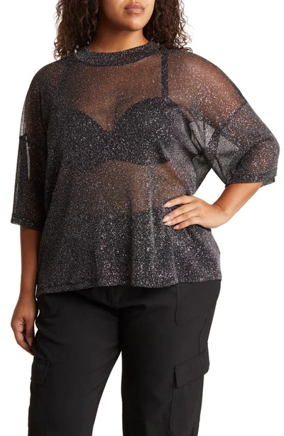 Asos Design Curve Glitter Mesh T-shirt In Black ModeSens