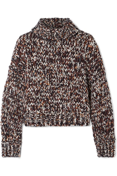Brunello Cucinelli Turtleneck Long-sleeve Velvet Effect Tweed Paillettes Mohair-blend Sweater In Midnight Amber