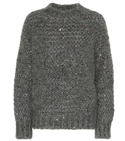 Brunello Cucinelli Sequined Mohair-blend Sweater In Charcoal