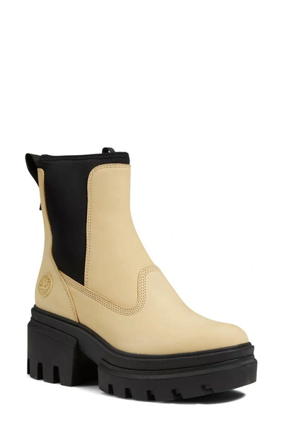Timberland Everleigh Platform Chelsea Boot In Light Yellow Nubuck