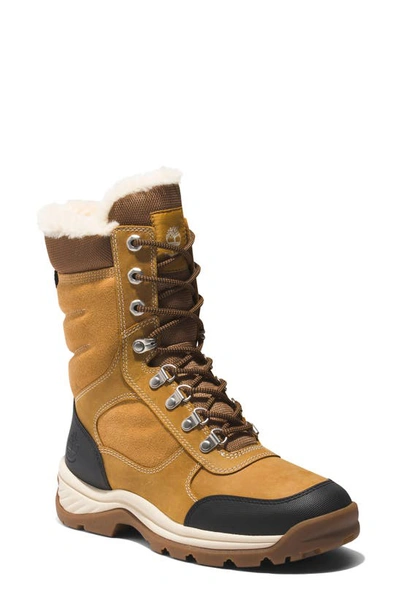 Timberland White Ledge Faux Shearling Insulated Waterproof Hiking Boot In Wheat Full Grain