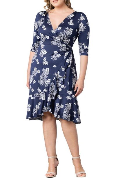 Kiyonna Flirty Flounce Wrap Dress In Heavenly Blooms