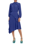 Donna Morgan For Maggy Ruffle Long Sleeve Midi Dress In Sodalite Blue