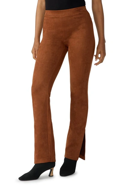 Sanctuary Abbey Slit Hem Faux Suede Trousers In Caramel Cafe